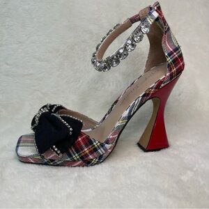 Betsy Johnson Giuliana Plaid Heels with Bow and Rhinestones